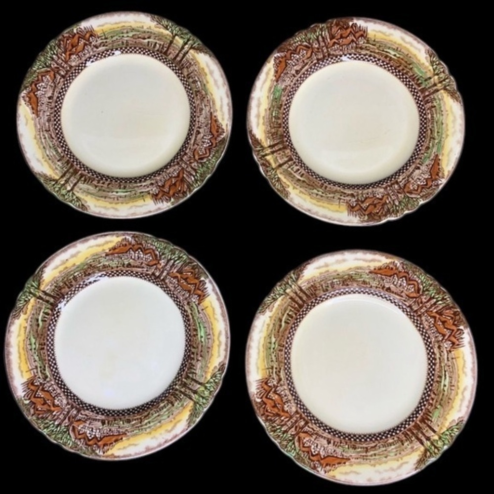 4 VTG Myott Son & Co Staffordshire England Countryside 6 3/8” Bread Plates EUC